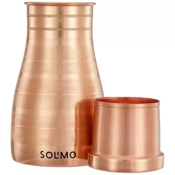 Медный чайник | Прикроватный графин со стеклянной подкладкой | 950 мл (Набор из 2) медный