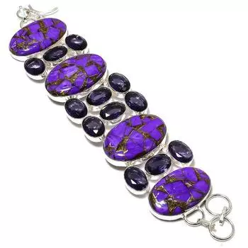 Медный чароит, аметист, драгоценный камень, подарочный браслет из стерлингового серебра 925 пробы, 7-8 дюймов, R4U90