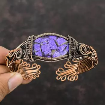 Медный чароит Браслет-манжета Браслет с драгоценными камнями Браслет из медной проволоки Ювелирные изделия ручной работы Регулируемый браслет Медные украшения-манжеты для подарков