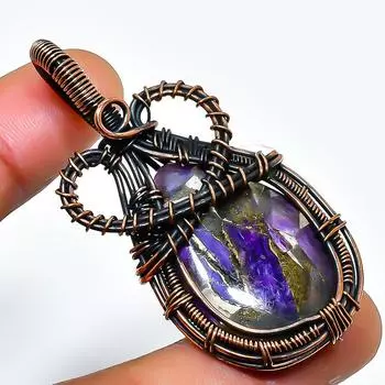 Медный чароит драгоценный камень, ручная работа, медная проволочная подвеска, 2,36 дюйма 2.36 фиолетовый