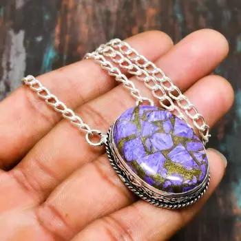 Медный чароит, драгоценный камень, ювелирное ожерелье ручной работы из стерлингового серебра 925 пробы на День Благодарения 18 Inches фиолетовый