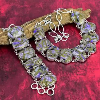 Медный чароитовый браслет и комплект ювелирных изделий из ожерелья, комплект из стерлингового серебра 925 пробы для сестры, комплект ювелирных изделий ручной работы с регулируемой цепочкой из драгоценных камней для женщин Adjustable With 8 -18 фиолетовый