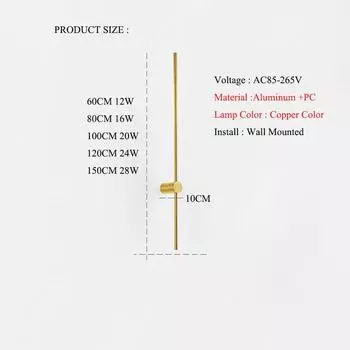 Медный цвет алюминиевый холл длинный настенный светильник минималистичные настенные светильники гостиная спальня лестничный светильник прикроватный настенный бра Warm White (2700-3500K)