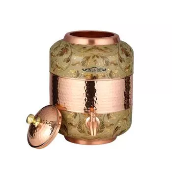 Медный диспенсер для воды, декоративный дамасский узор, герметичный кран, большой вес (Золотой, 14 литров)