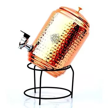 Медный диспенсер для воды/Матка 5 литров Герметичный контейнер-кувшин из 100% чистой меди со стойкой и стаканом, бесшовный, с пользой для здоровья