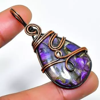 Медный драгоценный камень чароит, подвеска ручной работы из медной проволоки, длина 1,97 дюйма 1.97 фиолетовый