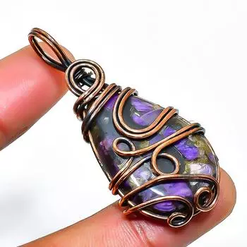 Медный драгоценный камень чароит, подвеска ручной работы из медной проволоки, длина 1,97 дюйма 1.97 фиолетовый