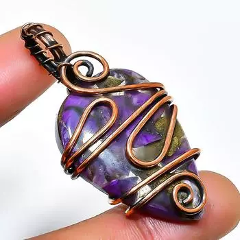 Медный драгоценный камень чароит, подвеска ручной работы из медной проволоки, длина 1,97 дюйма 1.97 фиолетовый