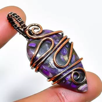 Медный драгоценный камень чароит, подвеска ручной работы из медной проволоки, 1,77 дюйма 1.77 фиолетовый