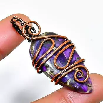 Медный драгоценный камень чароит, подвеска ручной работы из медной проволоки, длина 1,97 дюйма 1.97 фиолетовый