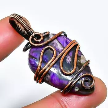 Медный драгоценный камень чароит, подвеска ручной работы из медной проволоки, 1,77 дюйма 1.77 фиолетовый