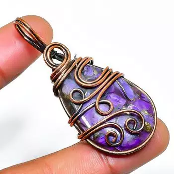 Медный драгоценный камень чароит, подвеска ручной работы из медной проволоки, длина 1,97 дюйма 1.97 фиолетовый