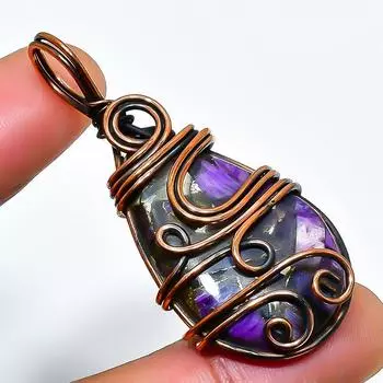 Медный драгоценный камень чароит, подвеска ручной работы из медной проволоки, длина 1,97 дюйма 1.97 фиолетовый