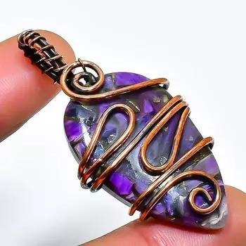 Медный драгоценный камень чароит, подвеска ручной работы из медной проволоки, длина 1,97 дюйма 1.97 фиолетовый