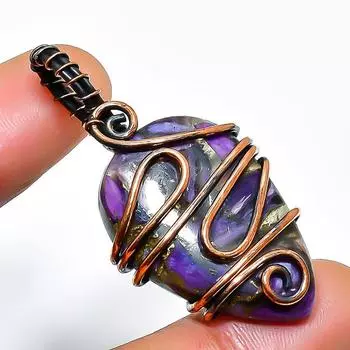 Медный драгоценный камень чароит, подвеска ручной работы из медной проволоки, 1,77 дюйма 1.77 фиолетовый