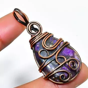 Медный драгоценный камень чароит, подвеска ручной работы из медной проволоки, длина 1,97 дюйма 1.97 фиолетовый