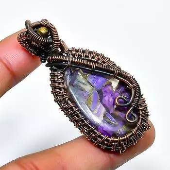Медный драгоценный камень чароит, подвеска ручной работы из медной проволоки, 1,77 дюйма 1.77 фиолетовый