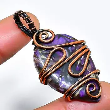 Медный драгоценный камень чароит, подвеска ручной работы из медной проволоки, 1,77 дюйма 1.77 фиолетовый