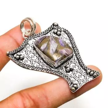 Медный драгоценный камень чароит ручной работы 925 посеребренный ювелирный кулон 2,27 дюйма 2.27 фиолетовый