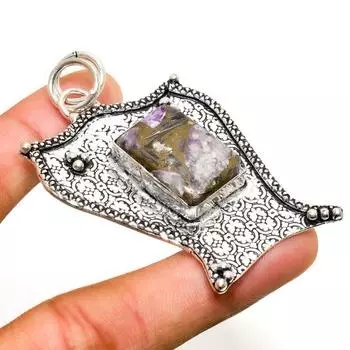 Медный драгоценный камень чароит ручной работы 925 посеребренный ювелирный кулон 2,27 дюйма 2.27 фиолетовый
