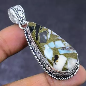 Медный драгоценный камень Ларимар 925 пробы, серебряный ювелирный кулон 2,29 дюйма k4Y69