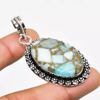 Медный драгоценный камень Ларимар ручной работы 925 посеребренный ювелирный кулон 2,27 дюйма 2.27 синий