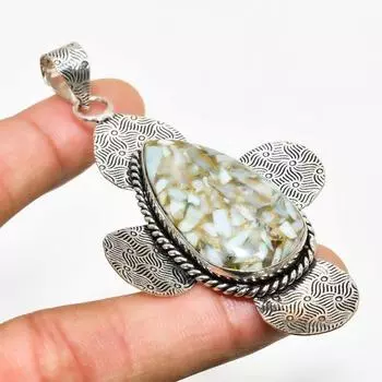 Медный драгоценный камень Ларимар ручной работы 925 посеребренный ювелирный кулон 3,03 дюйма 3.03 синий