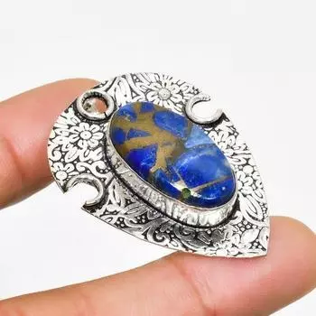 Медный драгоценный камень лазурит 925 пробы, посеребренный ювелирный кулон 1,62 дюйма 1.62 синий