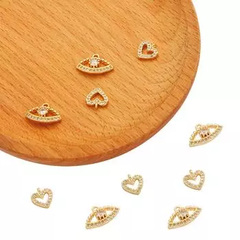 Медный глаз в форме сердца циркон подвеска-подвеска для браслета DIY аксессуары для ожерелья 14x9mm 1pc