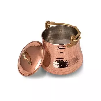 Медный горшок для варки йогурта, Восточный медный горшок 3250 мл, Винтажный медный горшок, Медный горшок ручной работы с декоративными ручками, Исторический дизайн Бакрак