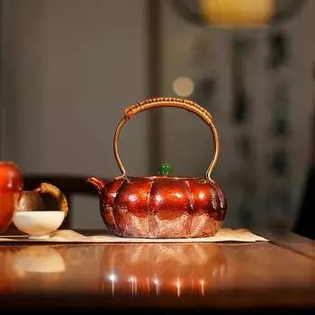 Медный горшок ручной работы из тыквы, чайник из чистой фиолетовой меди, круглая плита, чайник для заваривания чая, электрическая гончарная плита, чайник