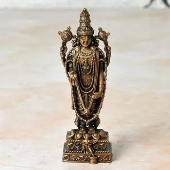 Медный идол Баладжи ручной работы с Гарудой Специальный | 4 дюйма,| Античная отделка патиной | Сакральная Пуджа и Домашний декор | от Bhimonee Decor