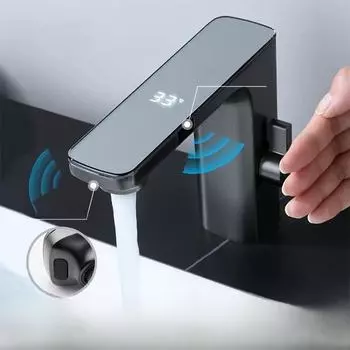 Медный индукционный смеситель с цифровым дисплеем для горячей и холодной воды для раковин под столешницей sensor with digital display