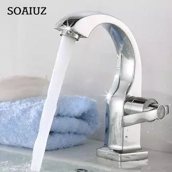 Медный изогнутый смеситель для раковины с одним отверстием, смеситель для ванной комнаты, кран для холодной воды