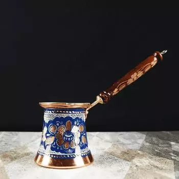 Медный кофейник Special Erzincan, ручная вышивка, 3 человека, синий