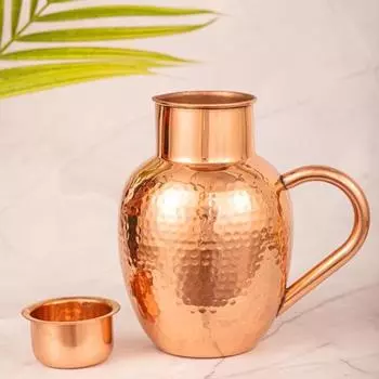 Медный кованый кувшин емкостью 1600 мл, прикроватная медная сурахи, бутылка для воды для хранения, аюрведические преимущества