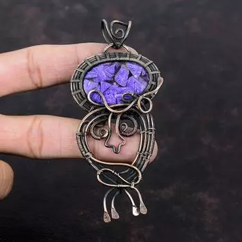 Медный кулон из чароита, обернутый медной проволокой, ювелирное изделие из драгоценных камней, кулон ручной работы в современном стиле из медной проволоки, ювелирное изделие для особого случая, подарок