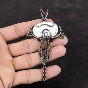 Медный кулон из говлита, ювелирные изделия из медной проволоки, кулон ручной работы, кулон с драгоценным камнем, кулон в проволочной обертке, ювелирные изделия из говлита, подарки на годовщину