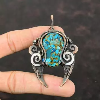 Медный кулон из хризоколлы, подвеска из медной проволоки, подвеска ручной работы, медные украшения, подвеска из драгоценных камней, подарок на годовщину, ювелирные изделия из хризоколлы