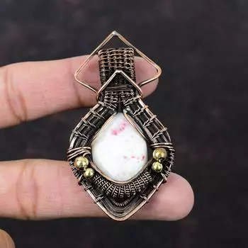 Медный кулон из киновари, обернутый медной проволокой, ювелирное изделие ручной работы, кулон из драгоценных камней, обернутый проволокой, ювелирное изделие из киновари, потрясающий кулон для подарка