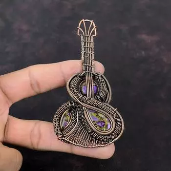 Медный кулон из пурпурита, медная проволока, обернутая кулоном, гитара, кулон ручной работы, чудесный медный ювелирный подарок для нее, кулон с драгоценным камнем