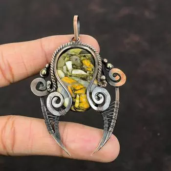 Медный кулон из яшмы, медная проволока, кулон с драгоценным камнем, антикварные медные украшения, кулон ручной работы, проволочная обмотка, ювелирный подарок для мамы