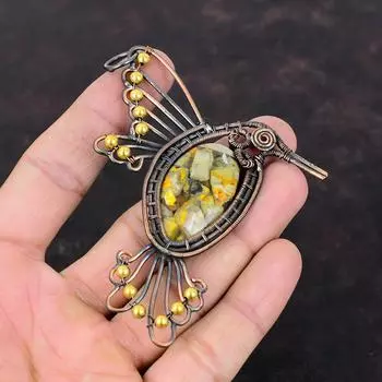 Медный кулон из яшмы, медная проволока, кулон, ювелирные изделия в виде птиц, кулон ручной работы в стиле бохо, ювелирные изделия из меди, драгоценных камней, женский специальный подарок