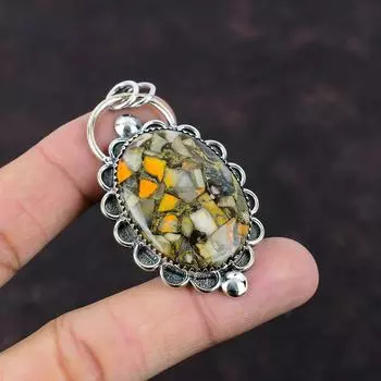 Медный кулон из яшмы Шмель Ювелирные изделия ручной работы Изящный кулон из стерлингового серебра 925 пробы Оригинальный кулон с драгоценным камнем Подарок для особого случая