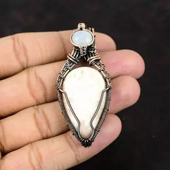 Медный кулон из сколецита, медная проволока, ювелирные изделия, ювелирные изделия из сколецита, радужный лунный камень, кулон из драгоценного камня, кулон ручной работы, подарок для мамы