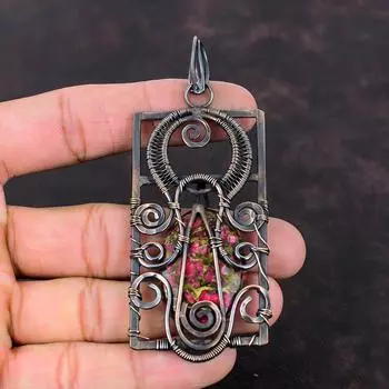 Медный кулон из тулита, кулон из медной проволоки, подвеска из драгоценного камня высшего качества, медные ювелирные изделия, кулон ручной работы, ювелирный подарок из тулита для нее