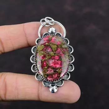 Медный кулон из тулита, замечательный кулон из драгоценного камня, кулон из стерлингового серебра 925 пробы, кулон ручной работы, этнический кулон, ювелирные изделия для подарка, женский кулон