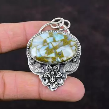 Медный кулон Ларимар Красивые ювелирные изделия из драгоценных камней Подвеска из стерлингового серебра 925 пробы Ювелирные изделия из целебного камня Цветочный кулон ручной работы Подарок для матери