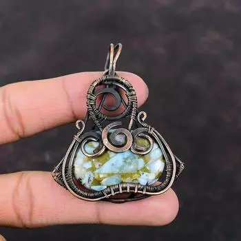 Медный кулон Ларимар, медная проволока, кулон с драгоценным камнем, медный ювелирный кулон для женщин, кулон ручной работы, ювелирный ларимар, подарок для жены