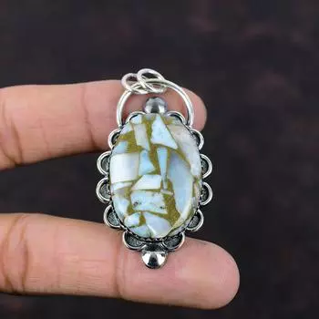 Медный кулон Ларимар. Подвеска из стерлингового серебра 925 пробы. Антикварный кулон. Очень красивый кулон с драгоценными камнями. Ювелирные изделия ручной работы. Подарок для нее. Серебряные украшения.